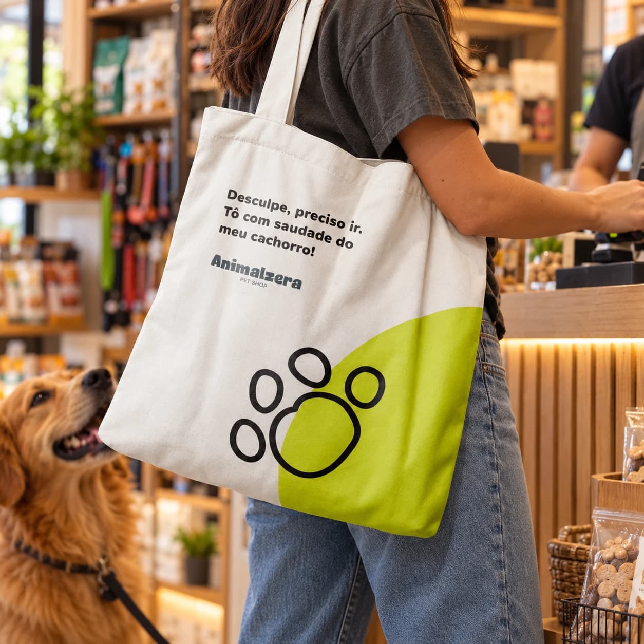 Ecobag da Animalzera com a pata desenhada à mão